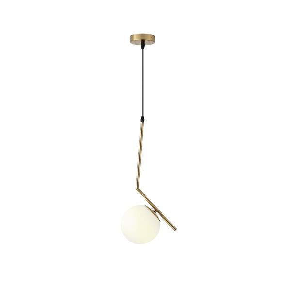Lámpara colgante Aimur Orba blanco y cobre con brazo angular