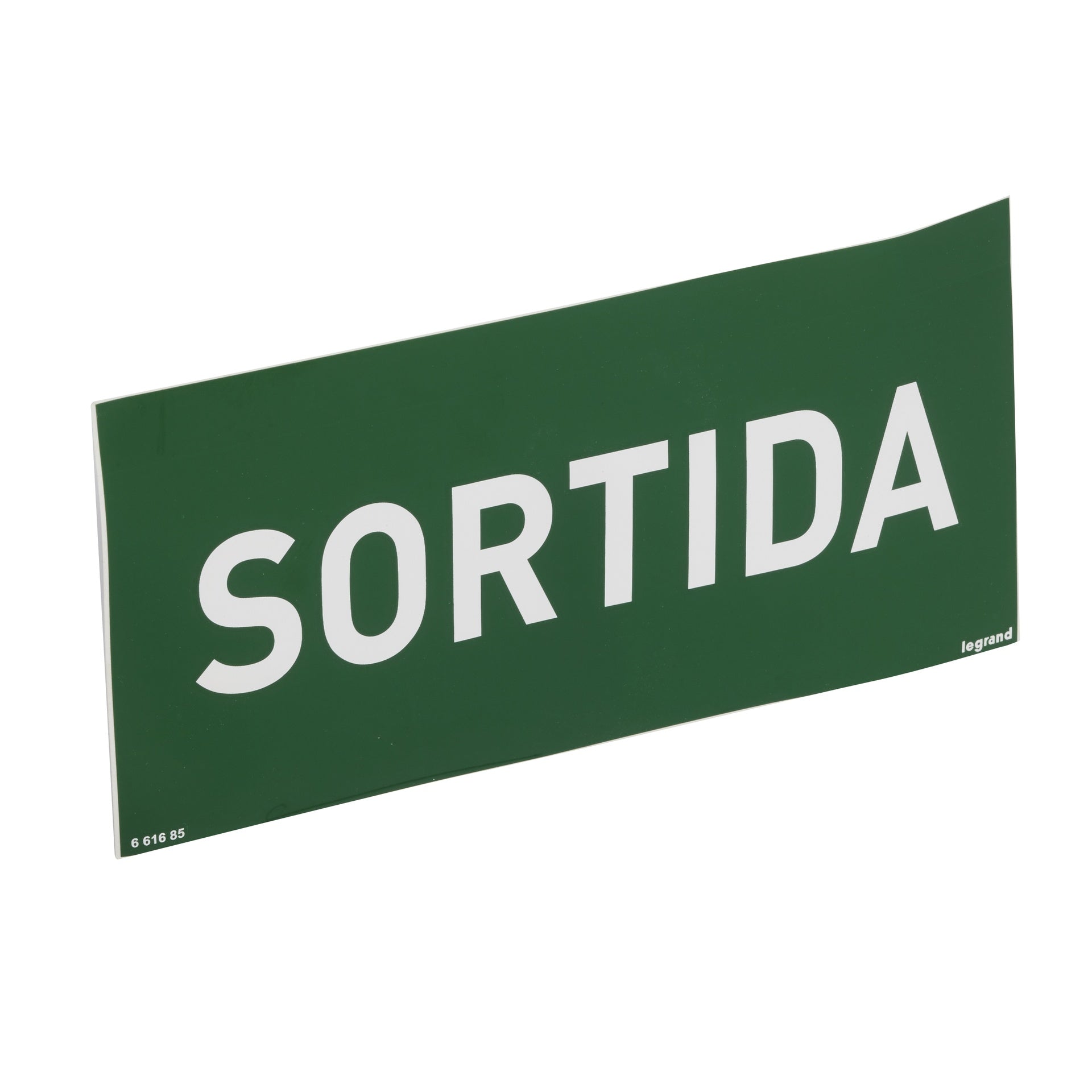 Etiqueta de señalización de salida rotulada en catalán Legrand