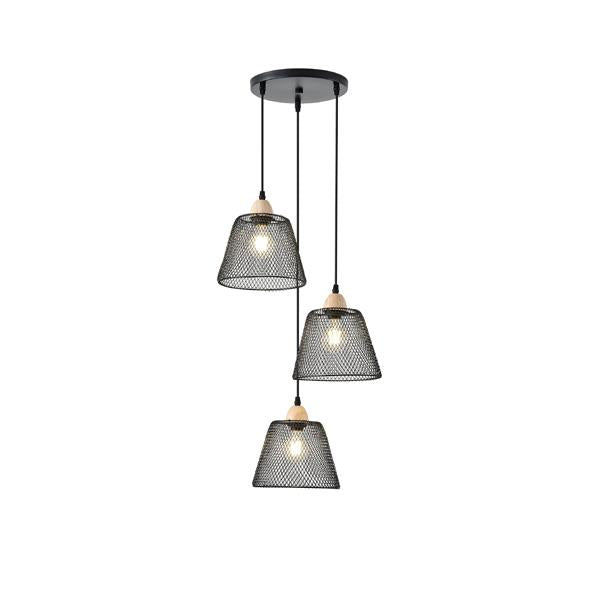 Lámpara colgante Aimur Net 3 luces florón redondo negro