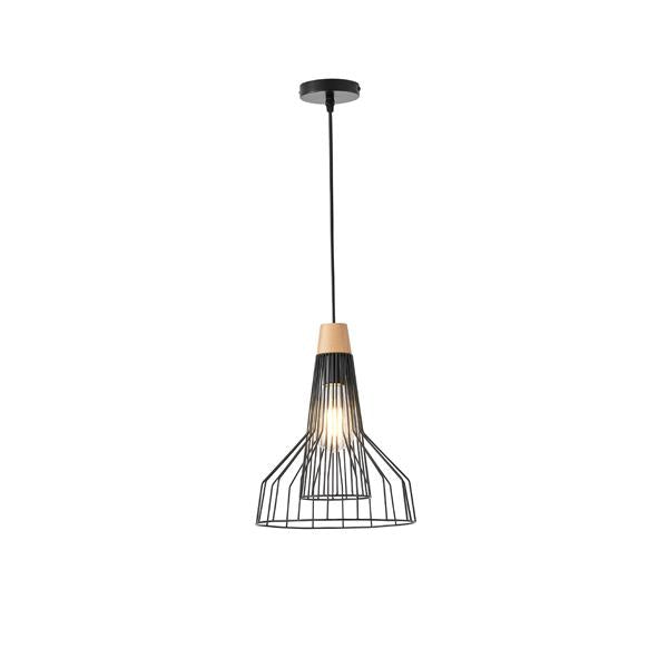 Lámpara colgante Aimur Tassel negro y madera Ø260 mm
