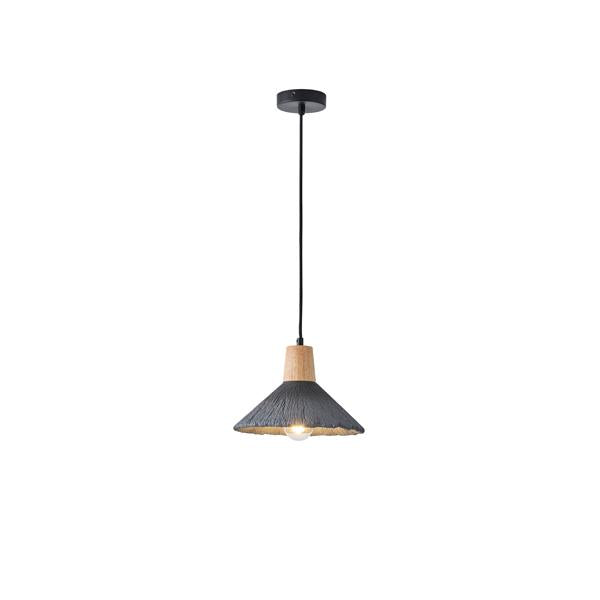 Lámpara colgante Aimur Gesso negro y madera Ø250 mm