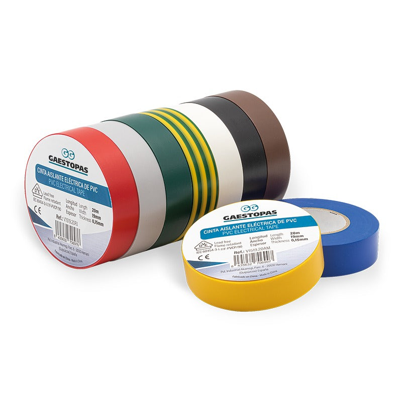 Cinta aislante de PVC autoextinguible azul de 0,15 x 19 mm x 20 m