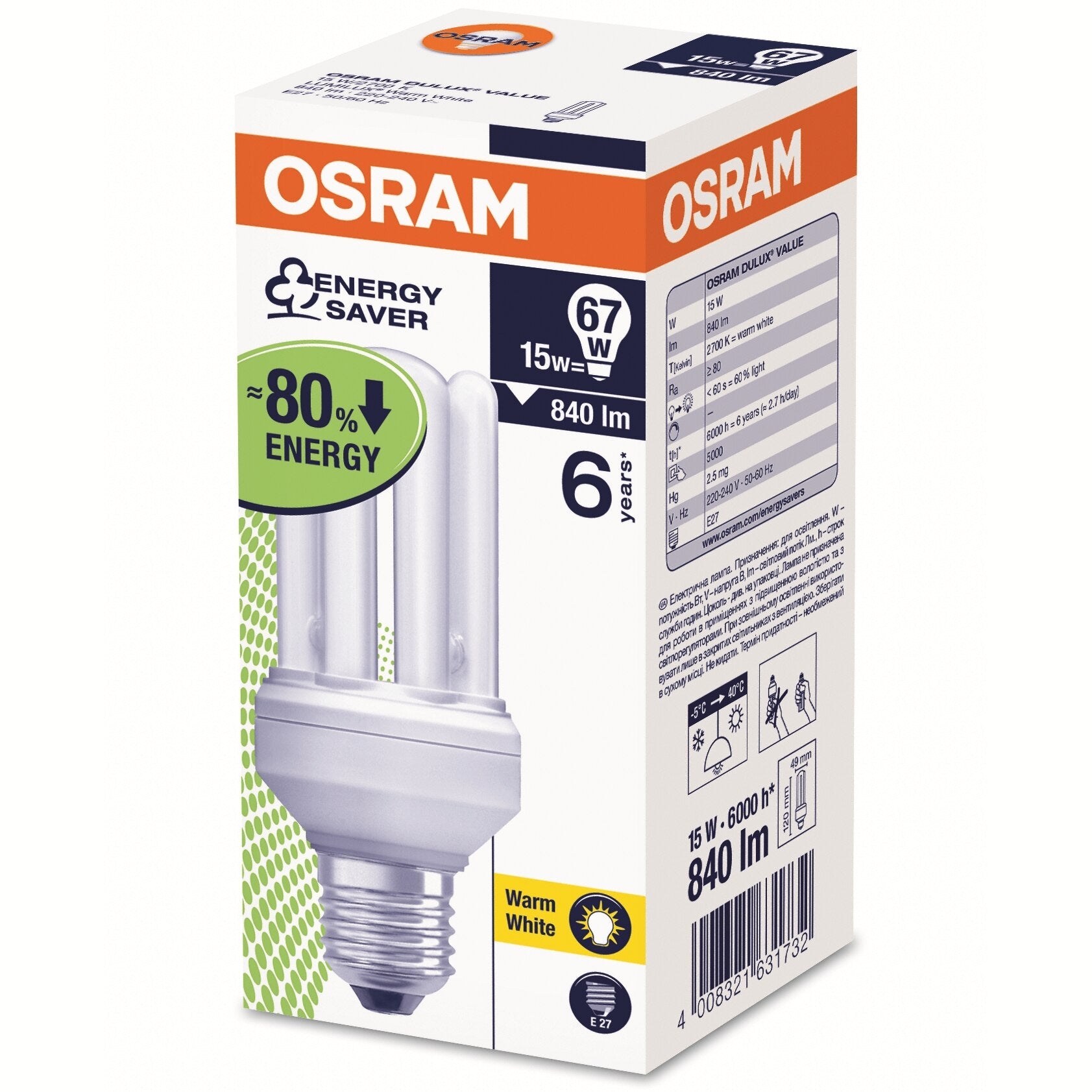 Lámpara fluorescente compacta Dulux Value 15 W E27 Osram