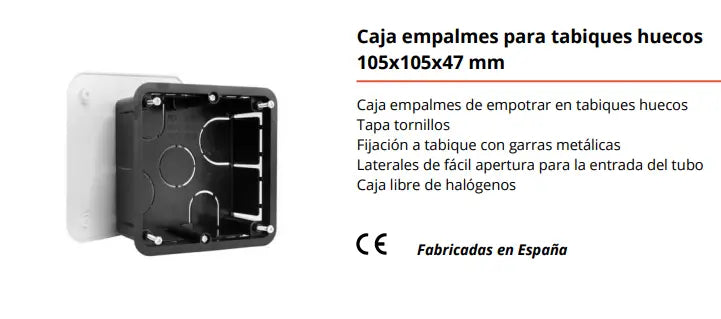 Caja de empalmes Inmael para tabique hueco 105 × 105 × 47 mm – Ref. 3020N