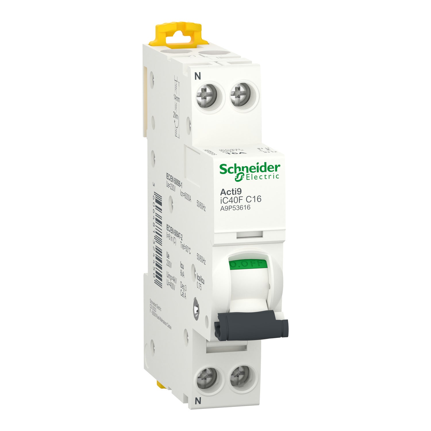 Interruptor magnetotérmico Schneider Acti9 iC40F 1P+N 16 A curva C (A9P53616)