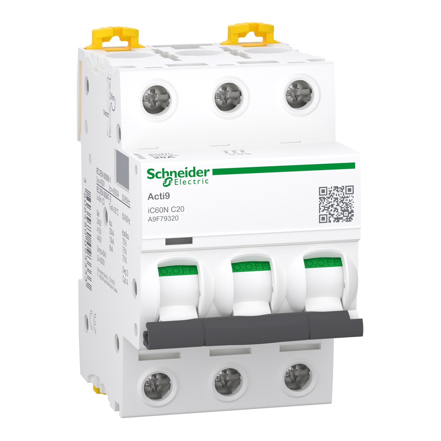 Interruptor magnetotérmico Schneider Acti9 iC60N 3P 20 A curva C (A9F79320)