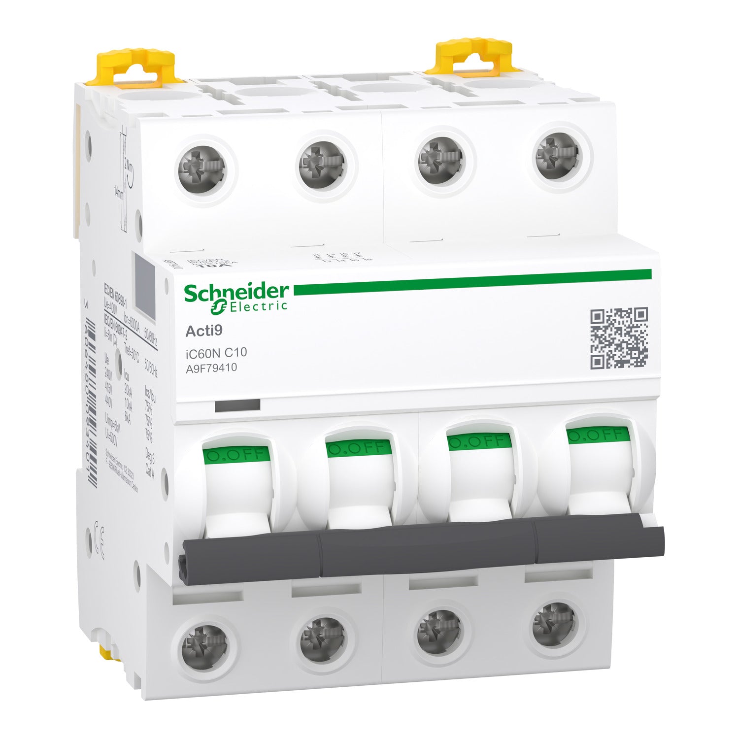 Interruptor magnetotérmico Schneider Acti9 iC60N 4P 10 A curva C (A9F79410)