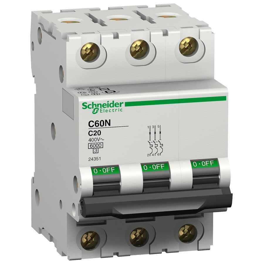 Interruptor magnetotérmico Schneider C60N 3P 50 A curva C - referencia 24355