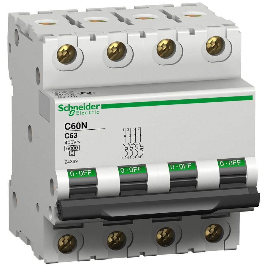 Interruptor magnetotérmico Schneider C60N 4P 32 A curva C - referencia 24366