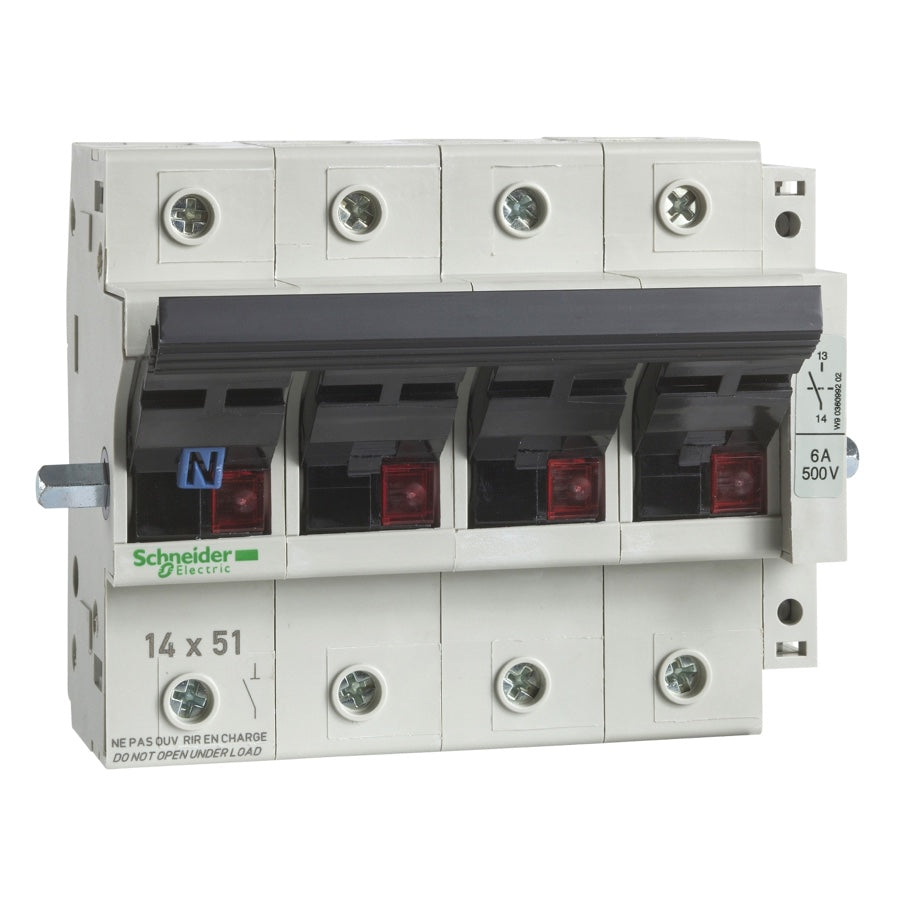 Seccionador portafusibles Schneider TeSys GK1 4P 50 A 14×51 - referencia GK1EM