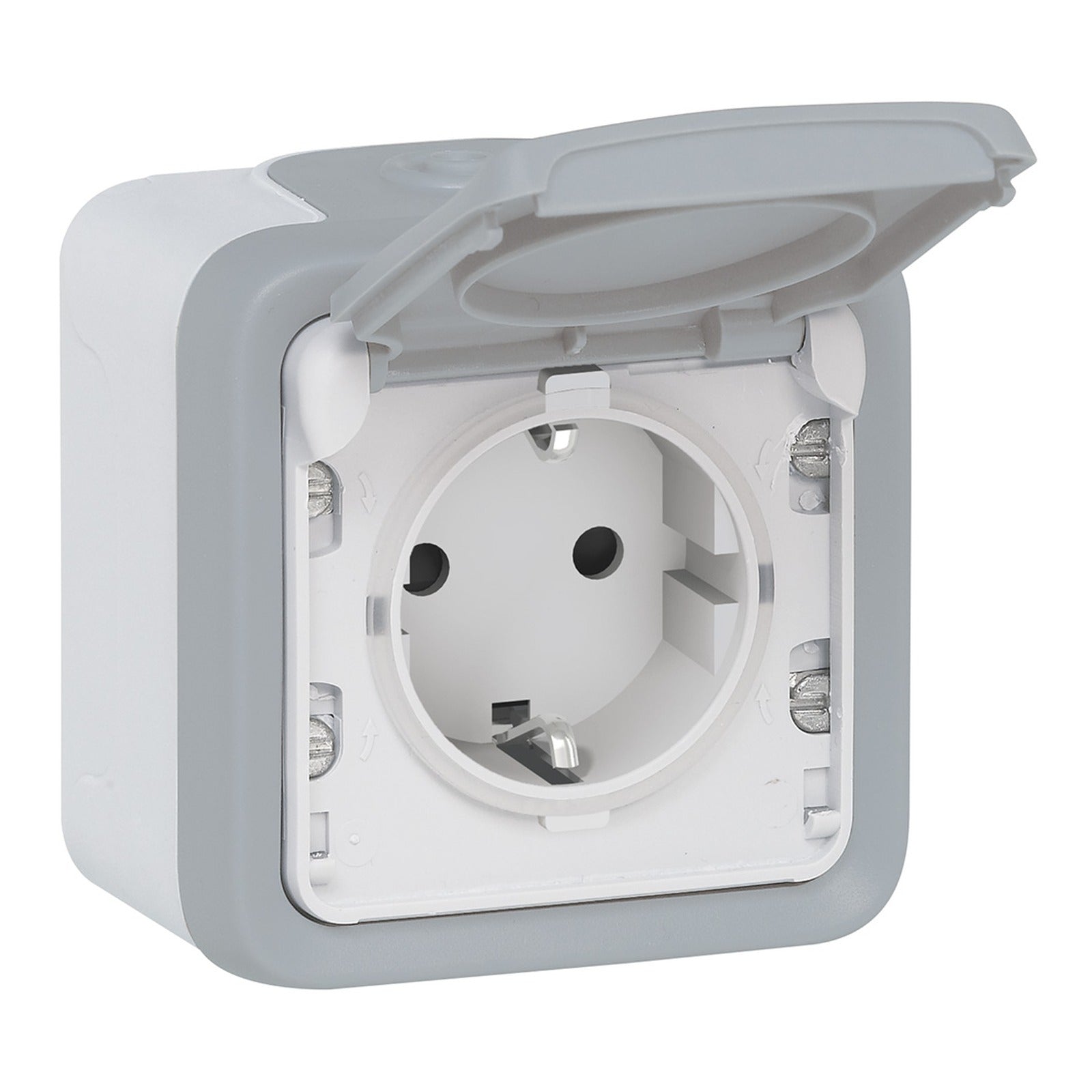 Base de enchufe Legrand Plexo monobloc 2P+T con tornillos, gris - referencia 069733