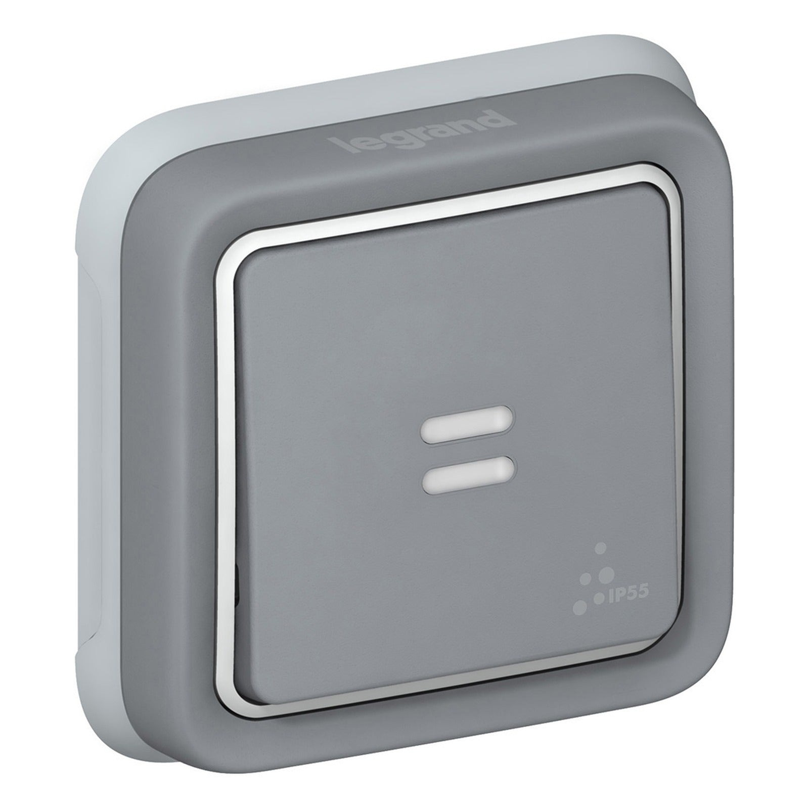 Pulsador luminoso NA+NC Legrand Plexo monobloc de empotrar gris - referencia 069821