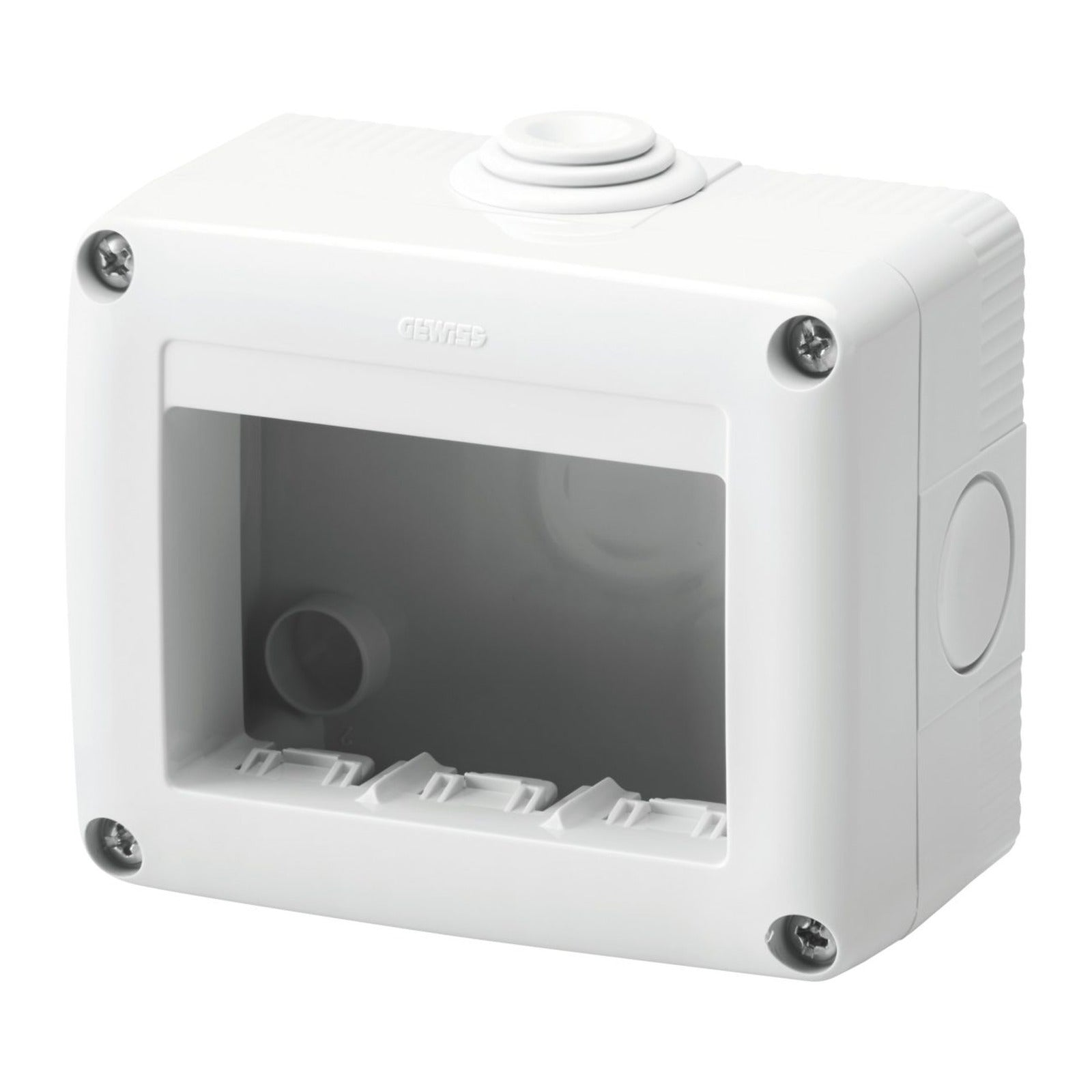 Contenedor para aparatos system Gewiss, protegido, 3 módulos, gris RAL 7035, IP40 - referencia GW27003