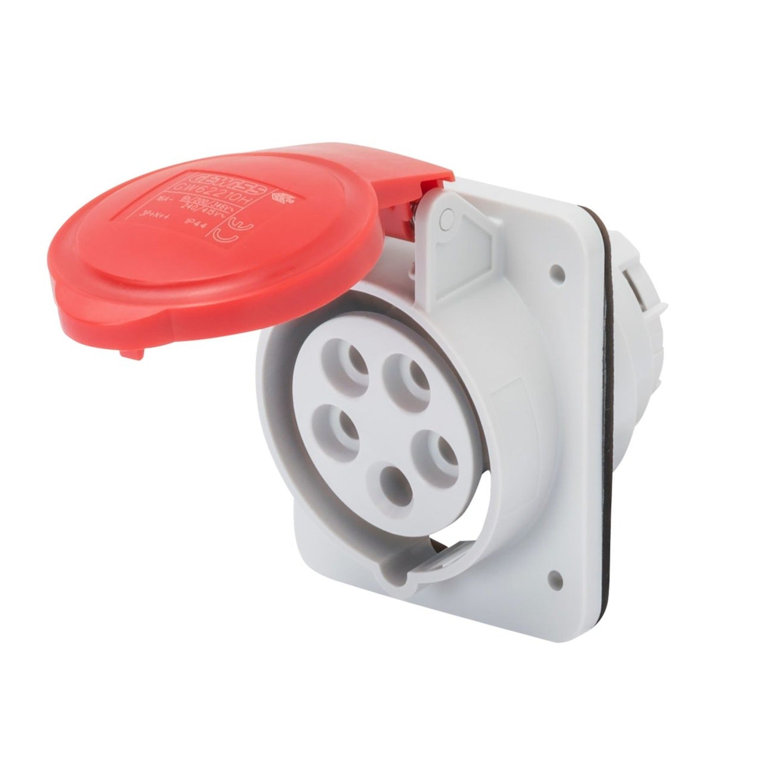 Base fija de empotrar a 10° HP Gewiss, IP44/IP54, 3P+T 16A 380-415 V 50/60 Hz, rojo, 6h, conexión por tornillo - referencia GW62209H