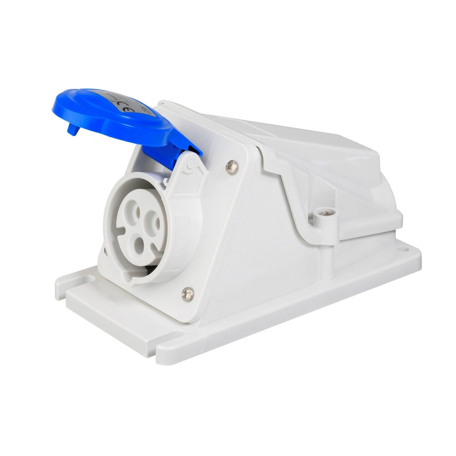 Base fija de pared a 90° Gewiss, IP44, 2P+T 16A 200-250 V 50/60 Hz, azul, 6h, conexión por tornillo - referencia GW62477