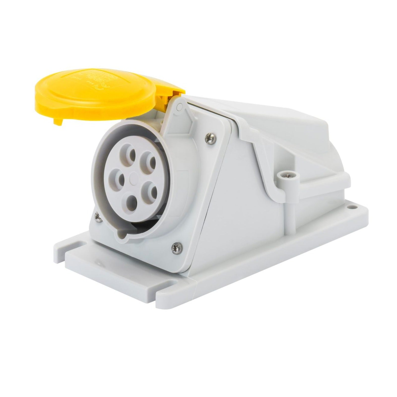 Base fija de pared a 90° Gewiss, IP44, 2P+T 32A 100-130 V 50/60 Hz, amarillo, 4h, conexión por tornillo - referencia GW62485