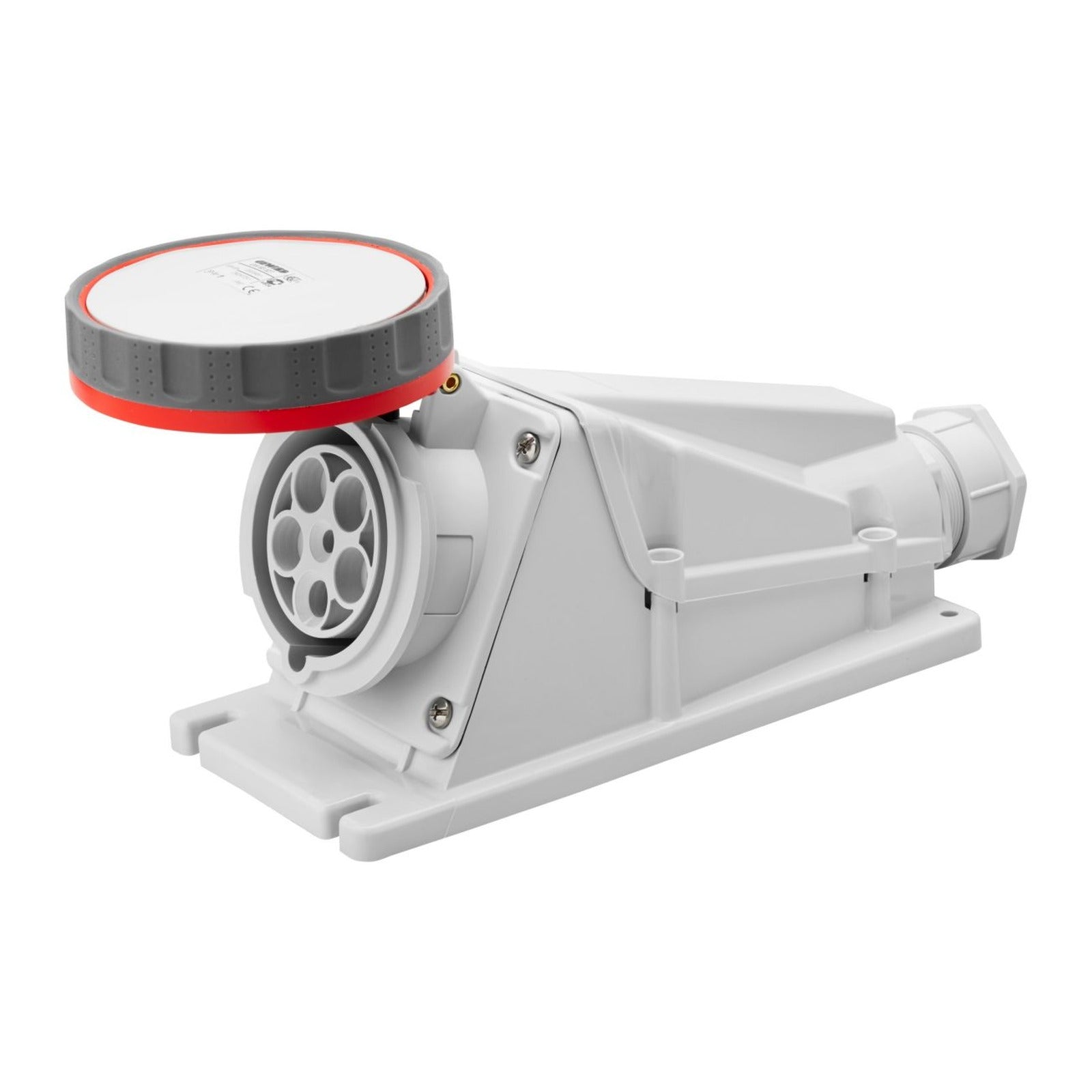 Base fija de pared a 90° Gewiss, IP67, 3P+T 63A 380-415 V 50/60 Hz, rojo, 6h, conexión por tornillo - referencia GW63526