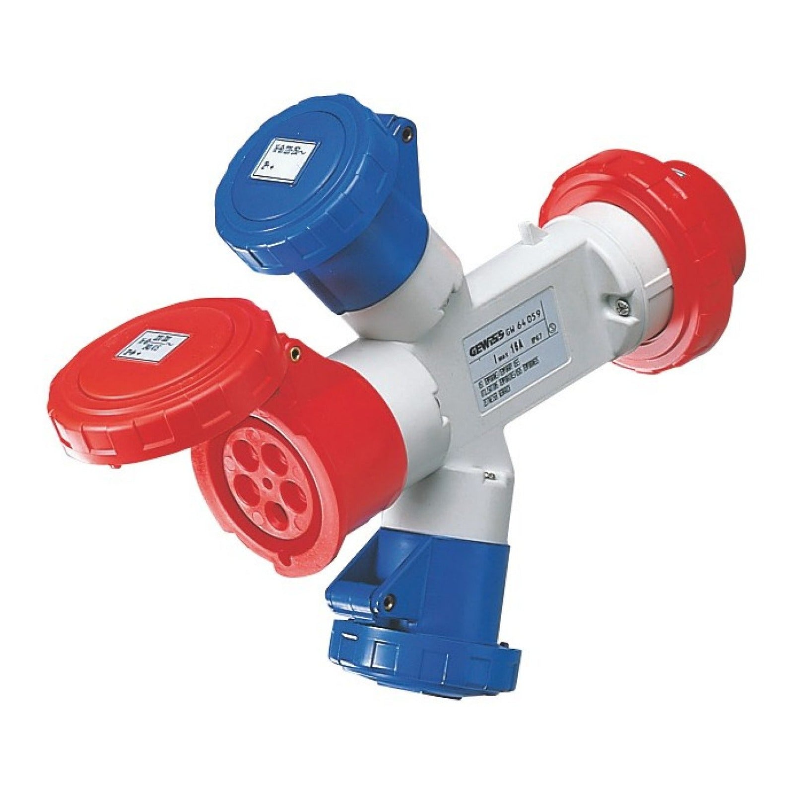 Adaptador estanco IP67 con clavija 3P+N+T 16A 400 V CA 50/60 Hz Gewiss, 1 base 2P+T 16A 230 V CA + 1 base 3P+T 16A 400 V CA + 1 base 3P+N+T 16A 400 V CA - referencia GW64060