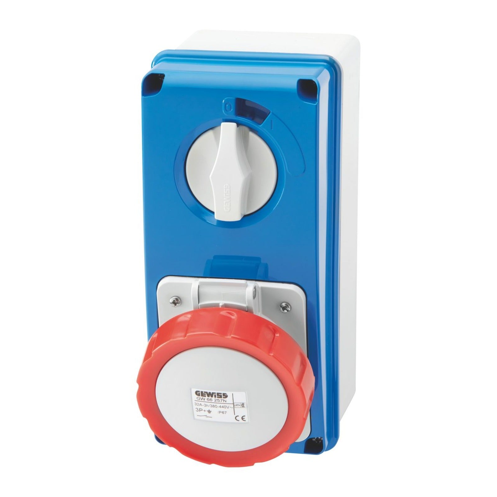 Base fija interbloqueada vertical Gewiss, con fondo, sin base portafusibles, 3P+N+T 16A 346-415 V, 50/60 Hz 6h, IP67 - referencia GW66209N