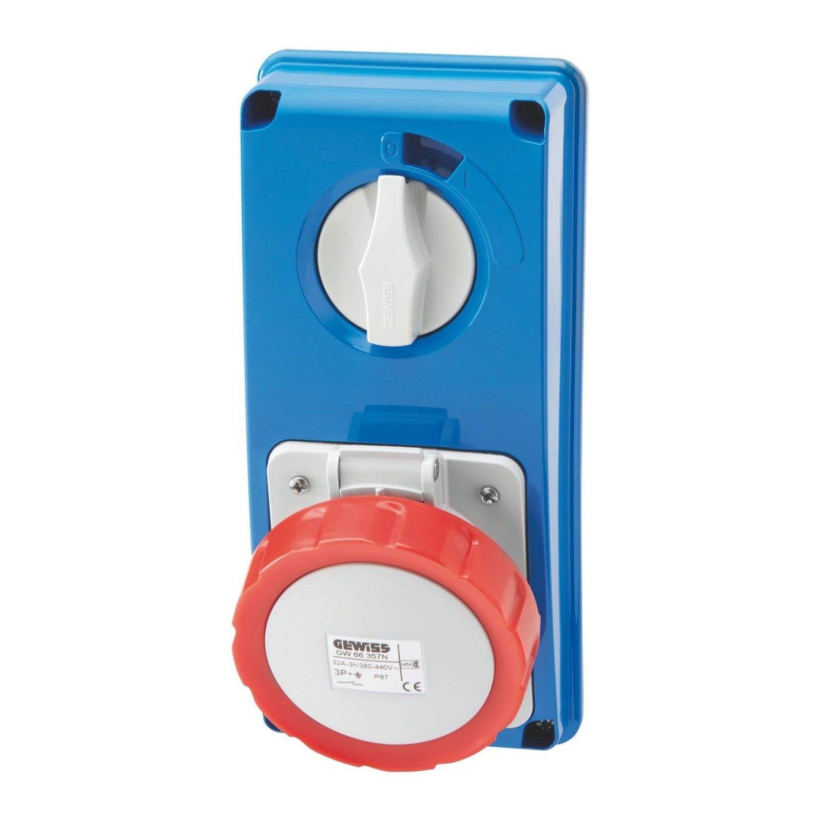 Base fija interbloqueada vertical Gewiss, sin fondo, sin base portafusibles, 3P+N+T 16A 380-415 V, 50/60 Hz 6h, IP67 - referencia GW66309N
