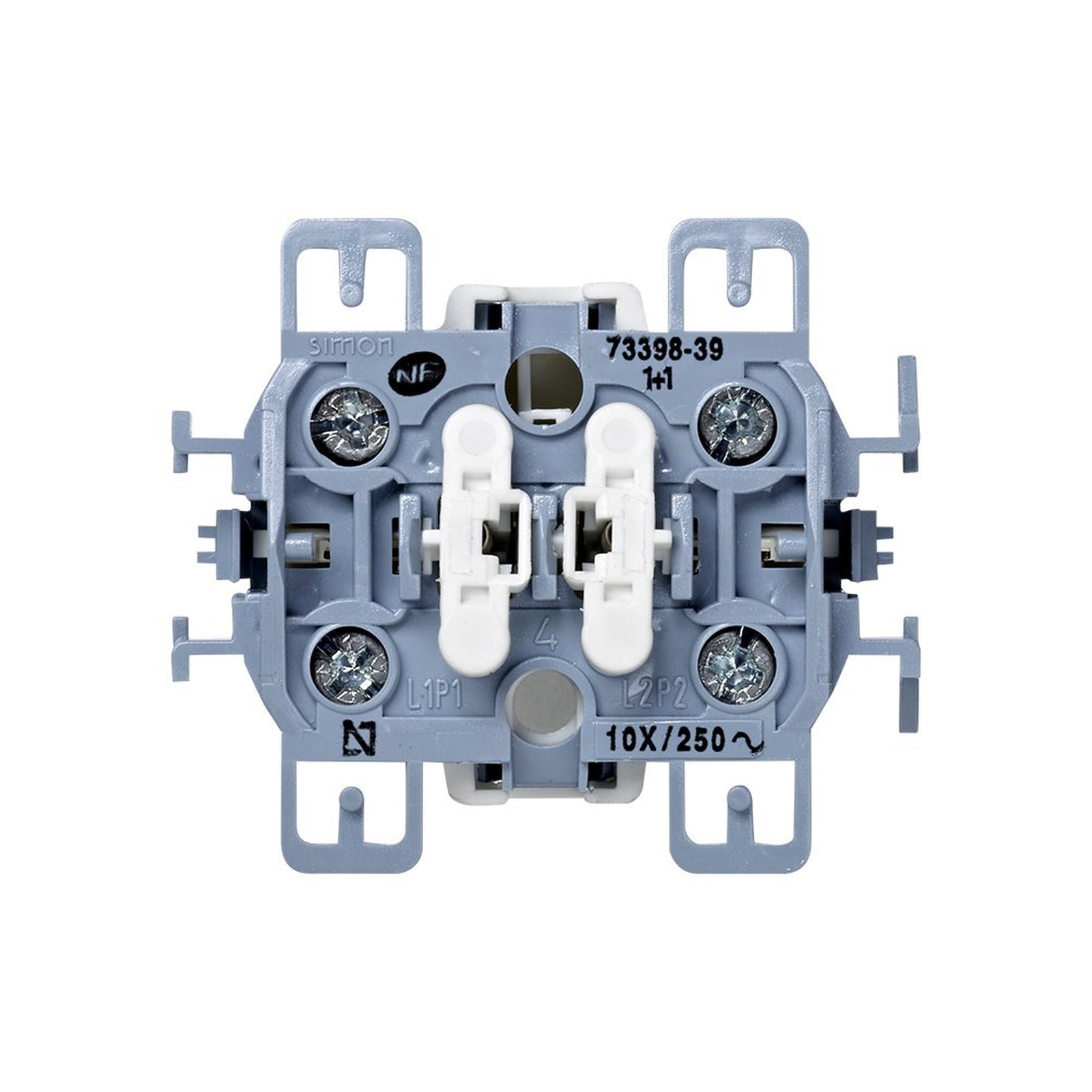 Grupo de 2 interruptores 10 AX 250V~ con sistema de embornamiento a tornillo Simon 73 - referencia 73398-39