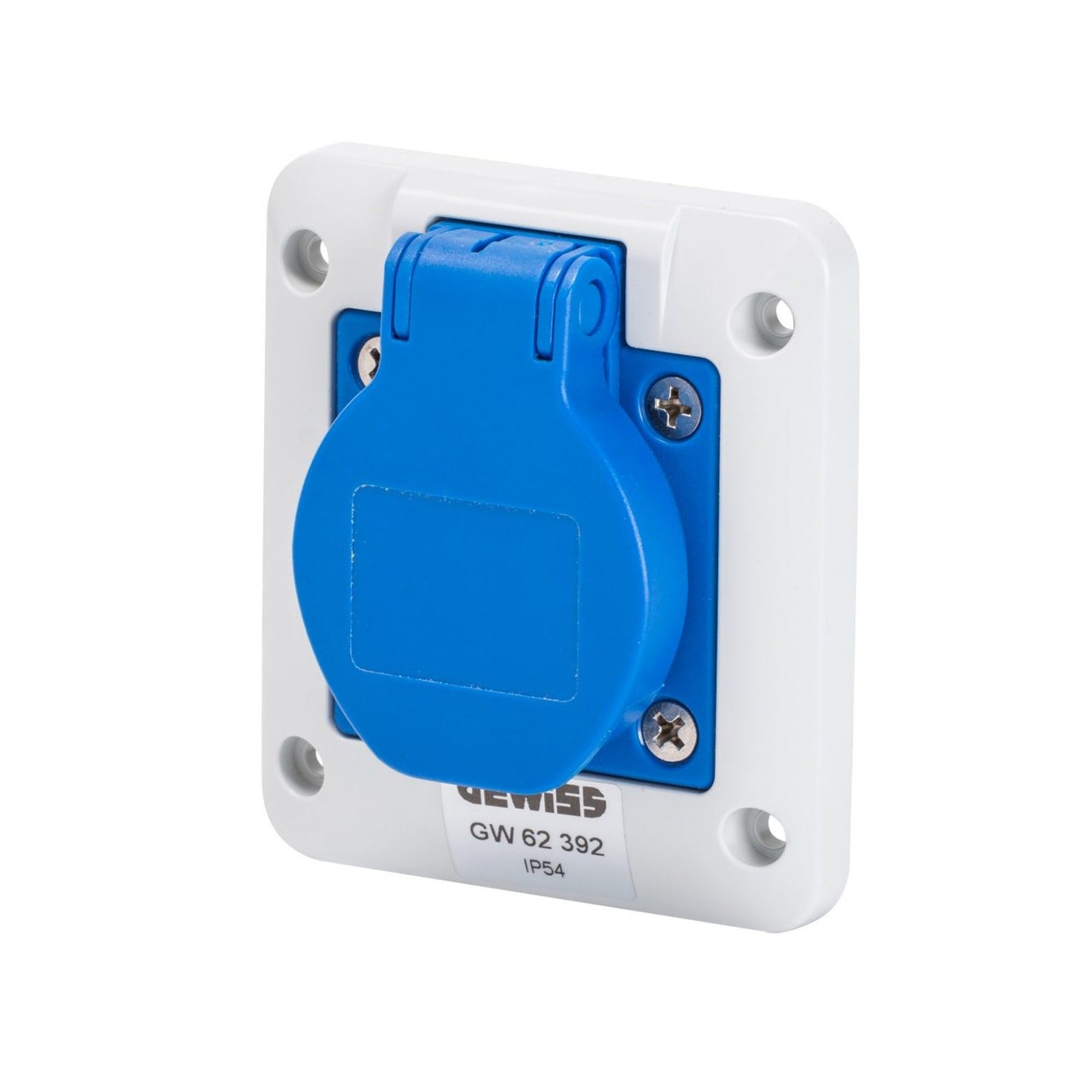 Base fija de empotrar a 10° Gewiss, 2P+T 16A 200-250 V 50/60 Hz, 85x75, azul, conexión por tornillo - referencia GW62392
