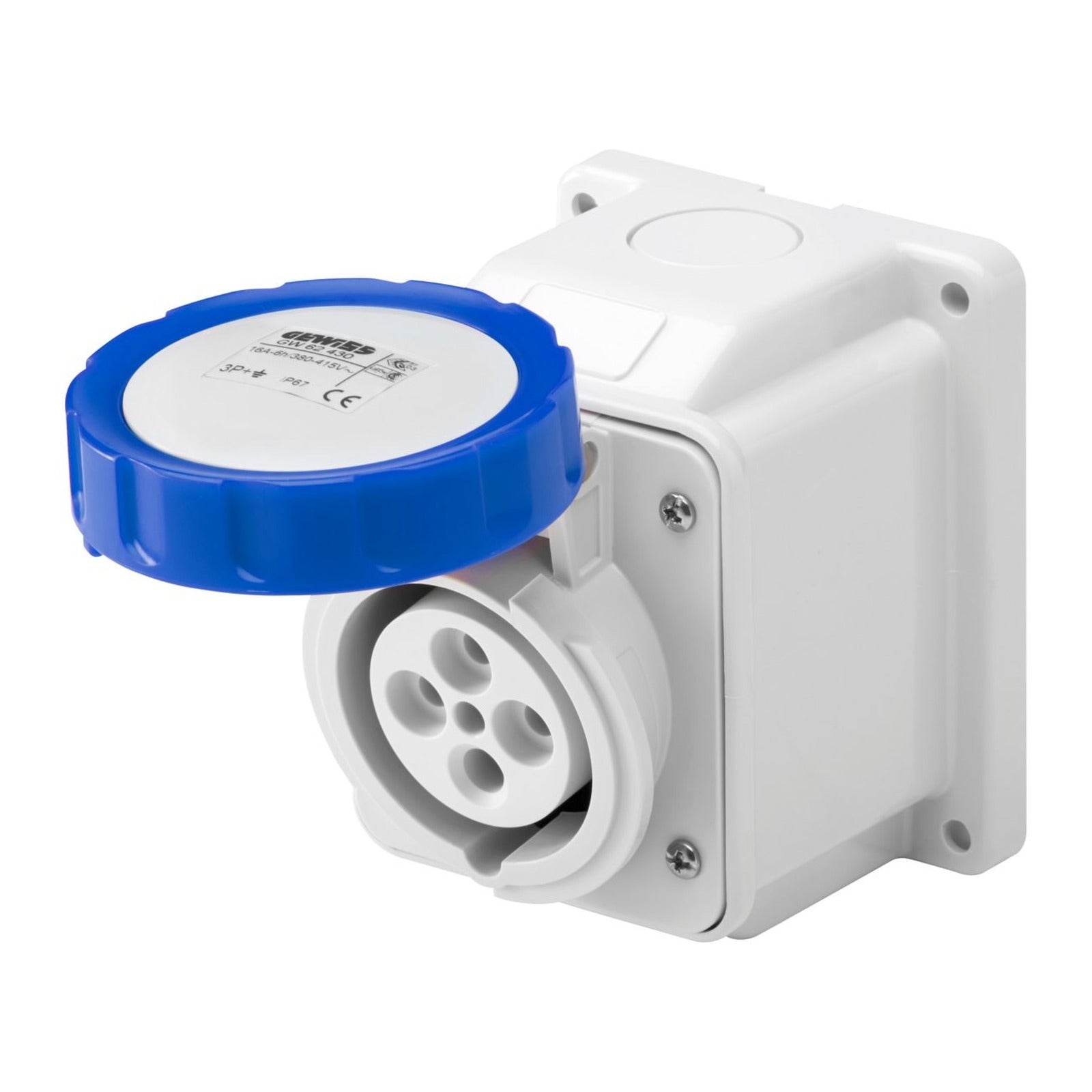 Base fija de pared a 10° Gewiss, IP67, 3P+N+T 32A 200-250 V 50/60 Hz, azul, 9h, conexión por tornillo - referencia GW62439