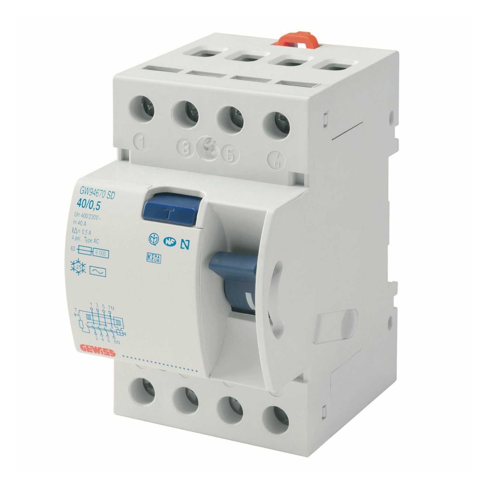 Interruptor diferencial puro Gewiss, idp, 4p 40A clase ac instantáneo idn=0,03A, 3 módulos - referencia GW94667