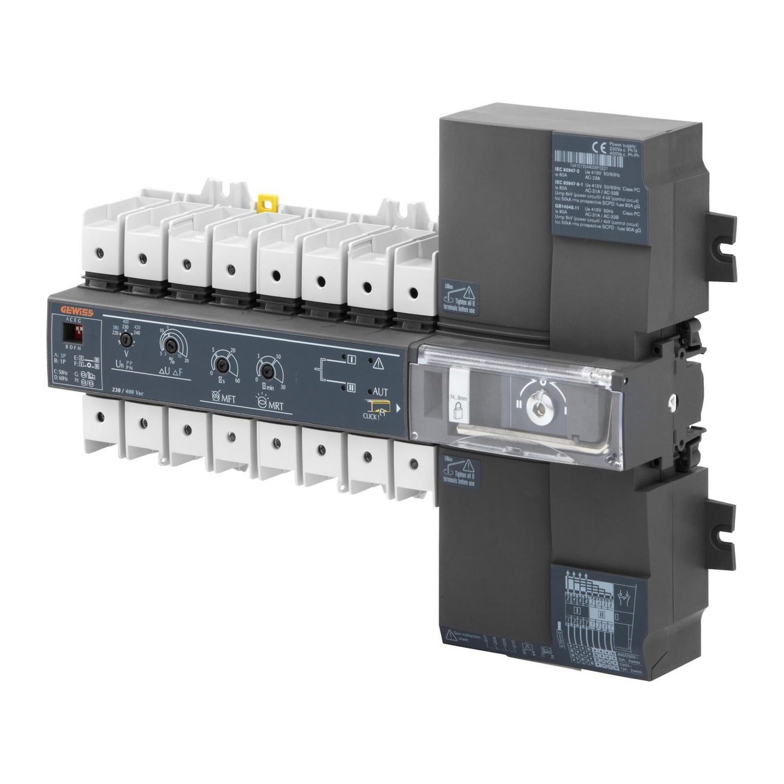 Mss 160A ats Gewiss, sistema de conmutación automatica monobloque 3 posiciones, 160A 230 V, 19 modulós - referencia GW97767