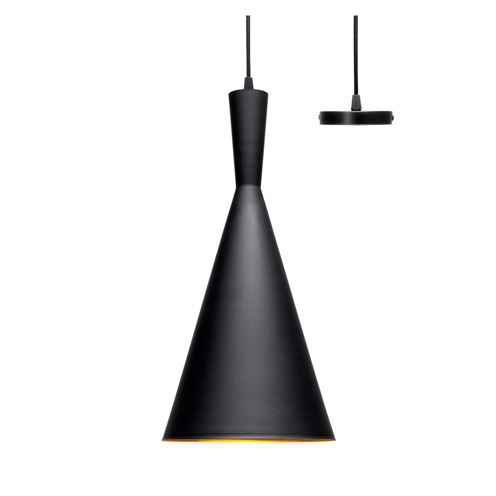 Lámpara colgante circular cono negro dorado para E27 Ø 190 mm Alverlamp LCO7003, suspendido, redondo - referencia LCO7003