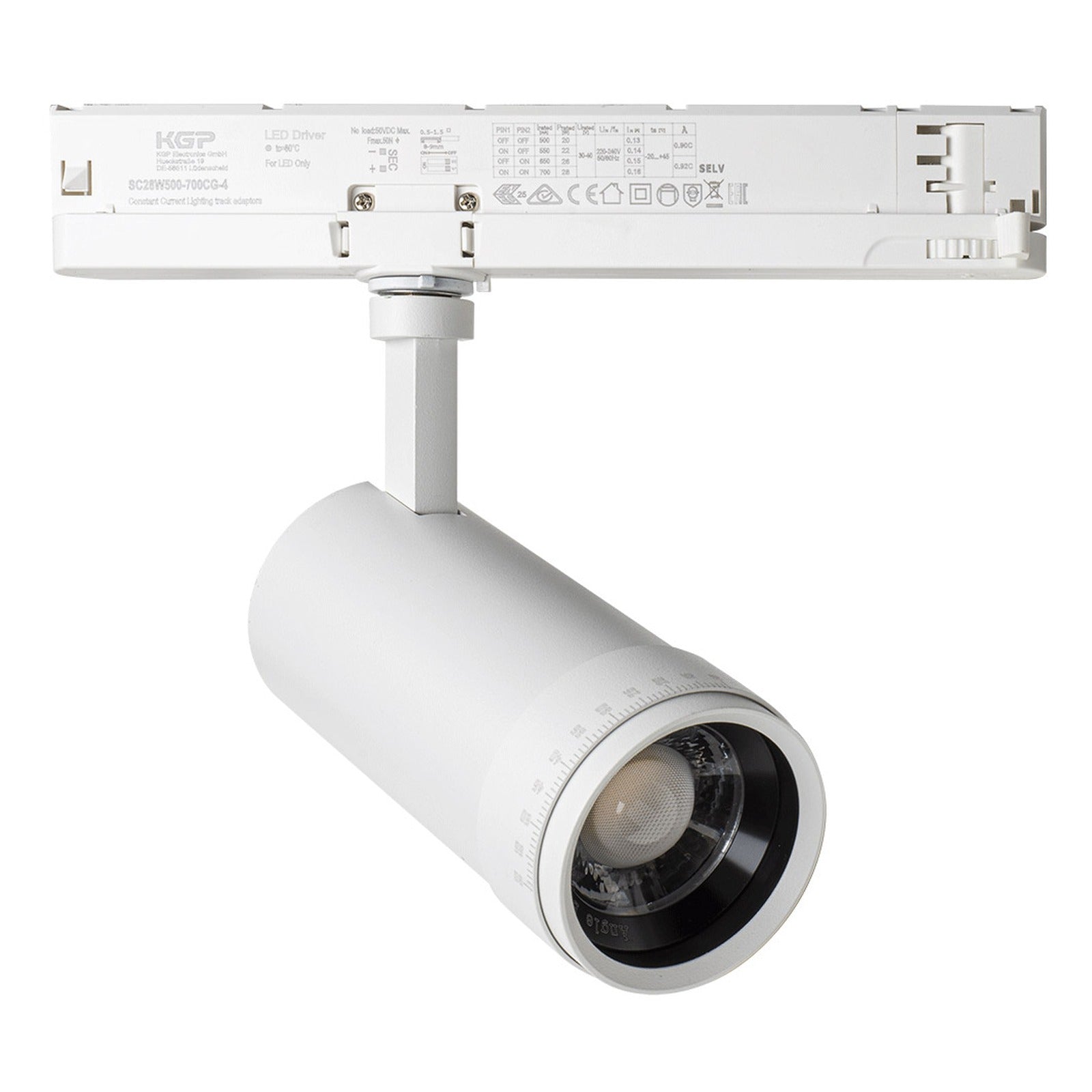 Foco carril 4 vías ángulo graduable 15° - 60° 19 W Ø 58 × 195 × 235 Alverlamp LFOC1930RW, 3000 K - referencia LFOC1930RW