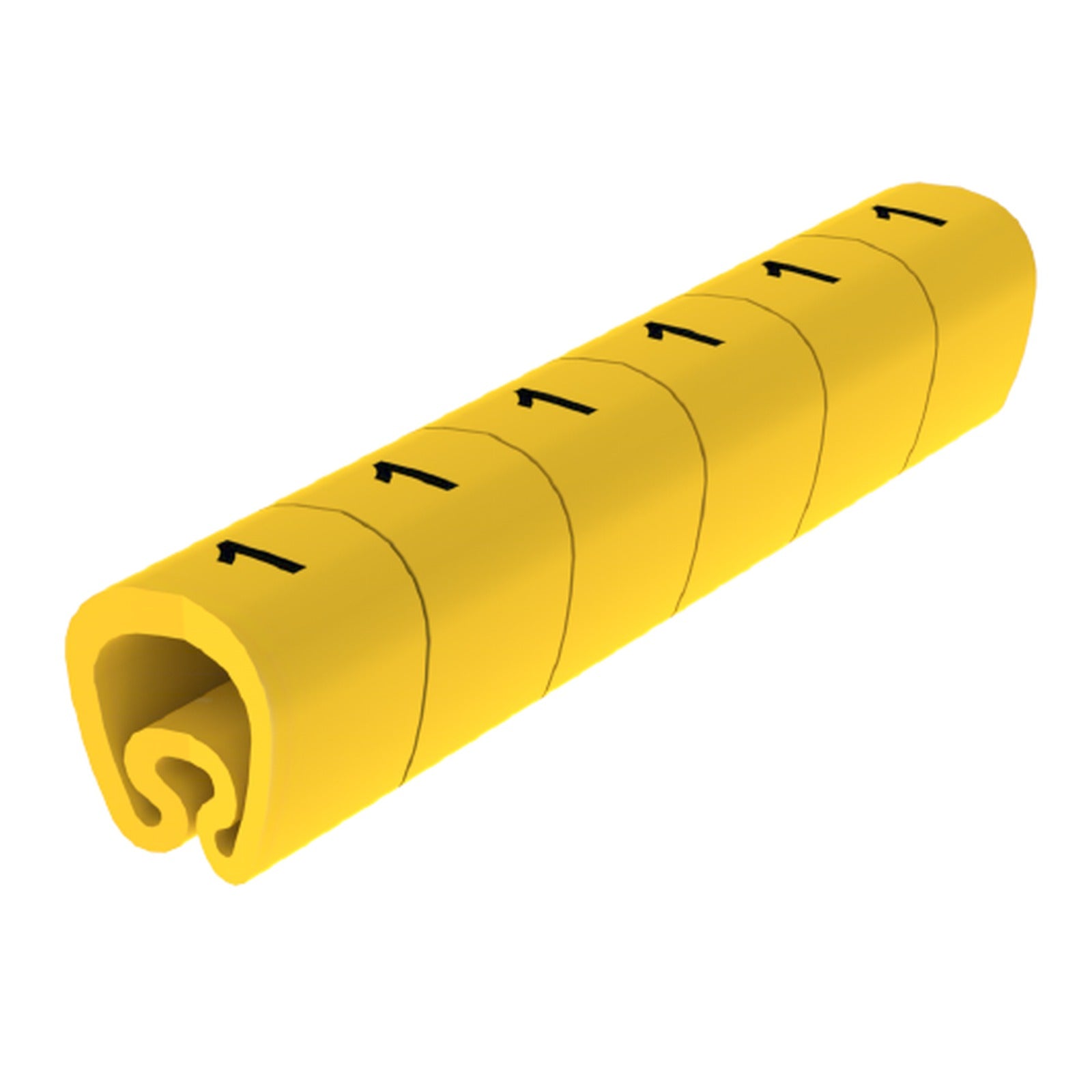 Señalizador precortado con número 1 para cables de Ø 2–5 mm Unex, PVC plastificado amarillo - referencia 18111