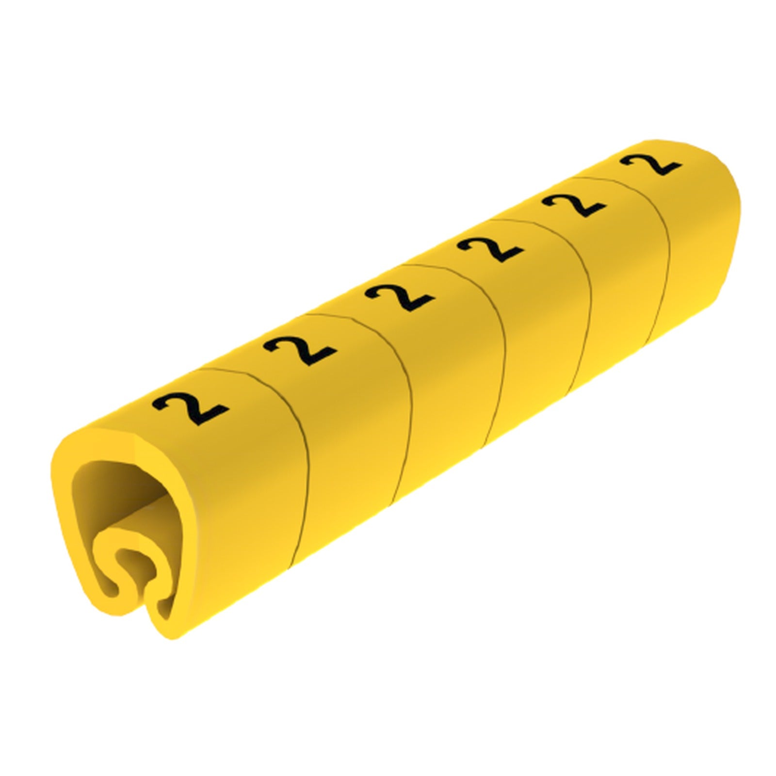Señalizador precortado con número 2 para cables de Ø 2–5 mm Unex, PVC plastificado amarillo - referencia 18112