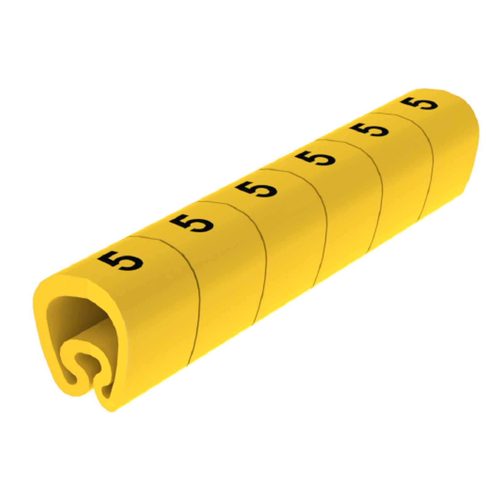Señalizador precortado con número 5 para cables de Ø 2–5 mm Unex, PVC plastificado amarillo - referencia 18115