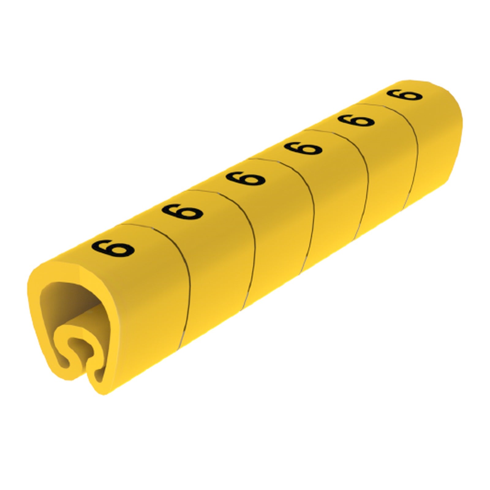 Señalizador precortado con número 6 para cables de Ø 2–5 mm Unex, PVC plastificado amarillo - referencia 18116