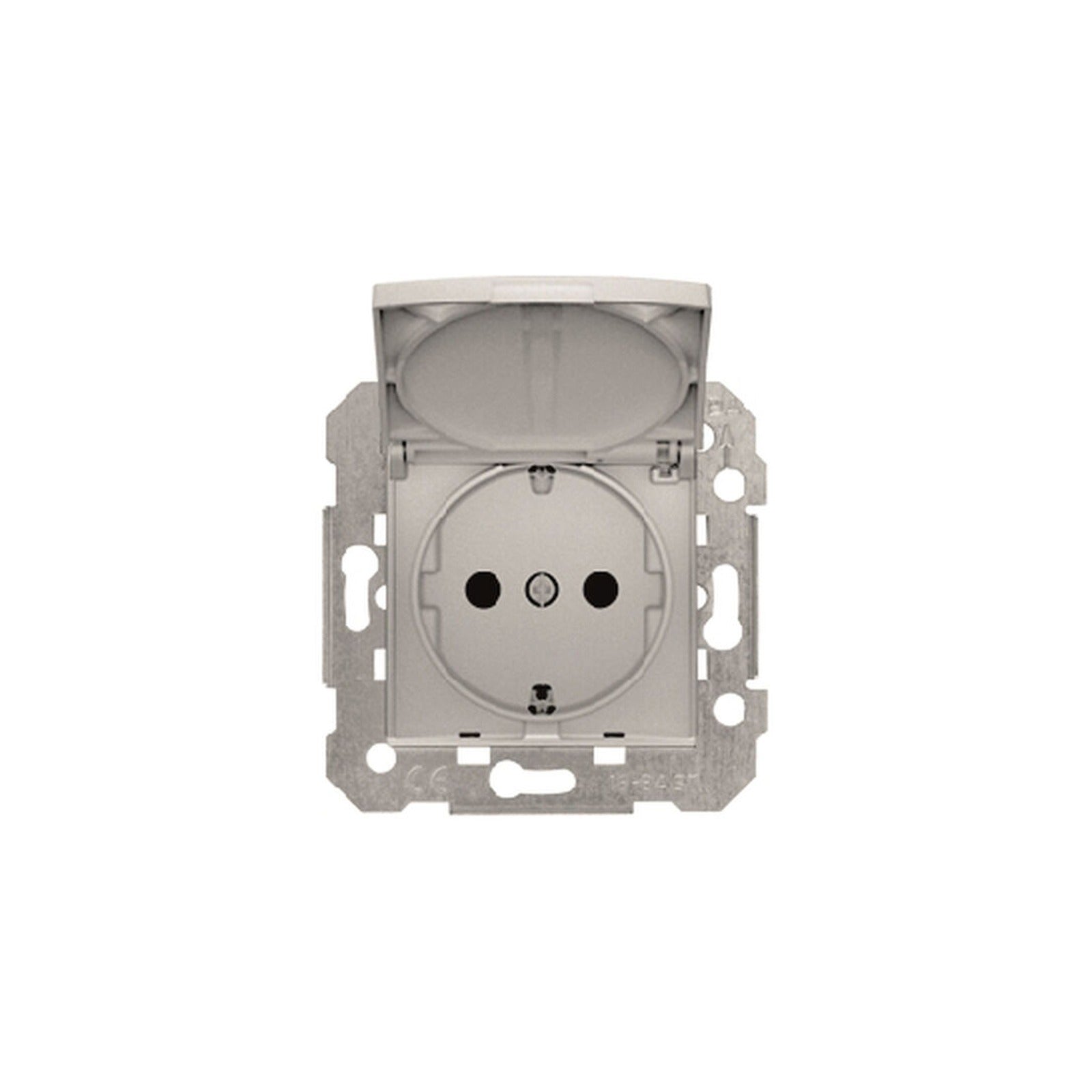 Base Schuko con tapa abatible y protección de seguridad BJC Viva, plata luna, con garras, 16 A, 250 V~ - referencia 23526-2PLX