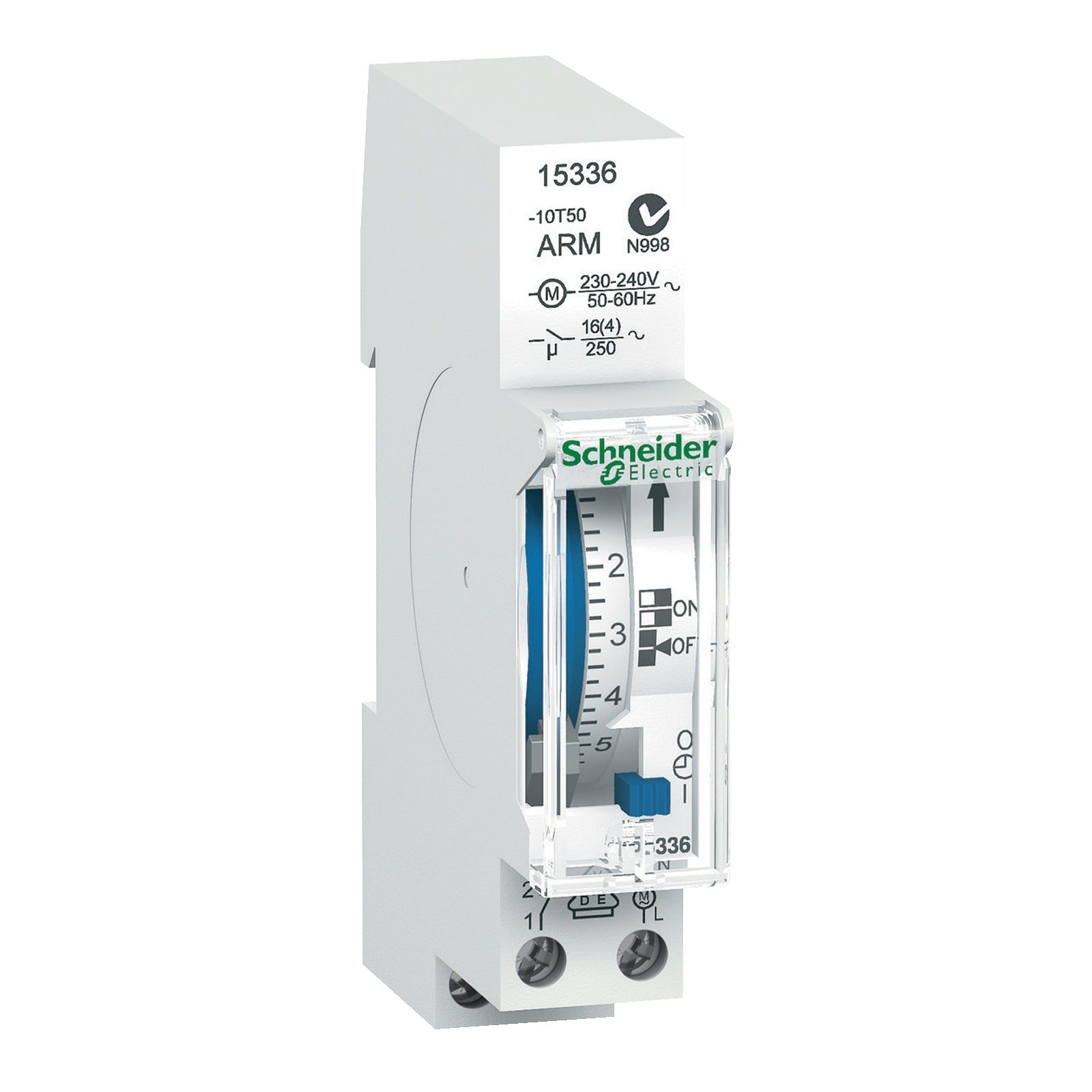 Interruptor horario diario analógico con reserva de marcha Schneider Electric Acti9 IH, 1 módulo, 1 canal, 16 A, 15336 - referencia 15336