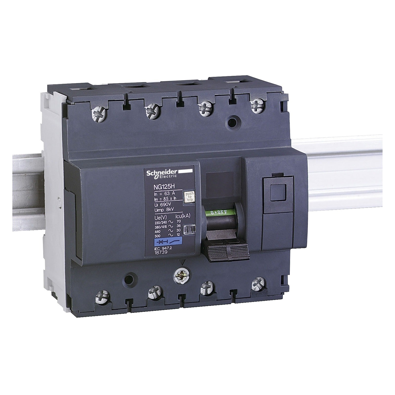 Interruptor magnetotérmico Schneider Electric Acti9 NG125H, 4P, 80 A, curva C, 36 kA, 18740 - referencia 18740