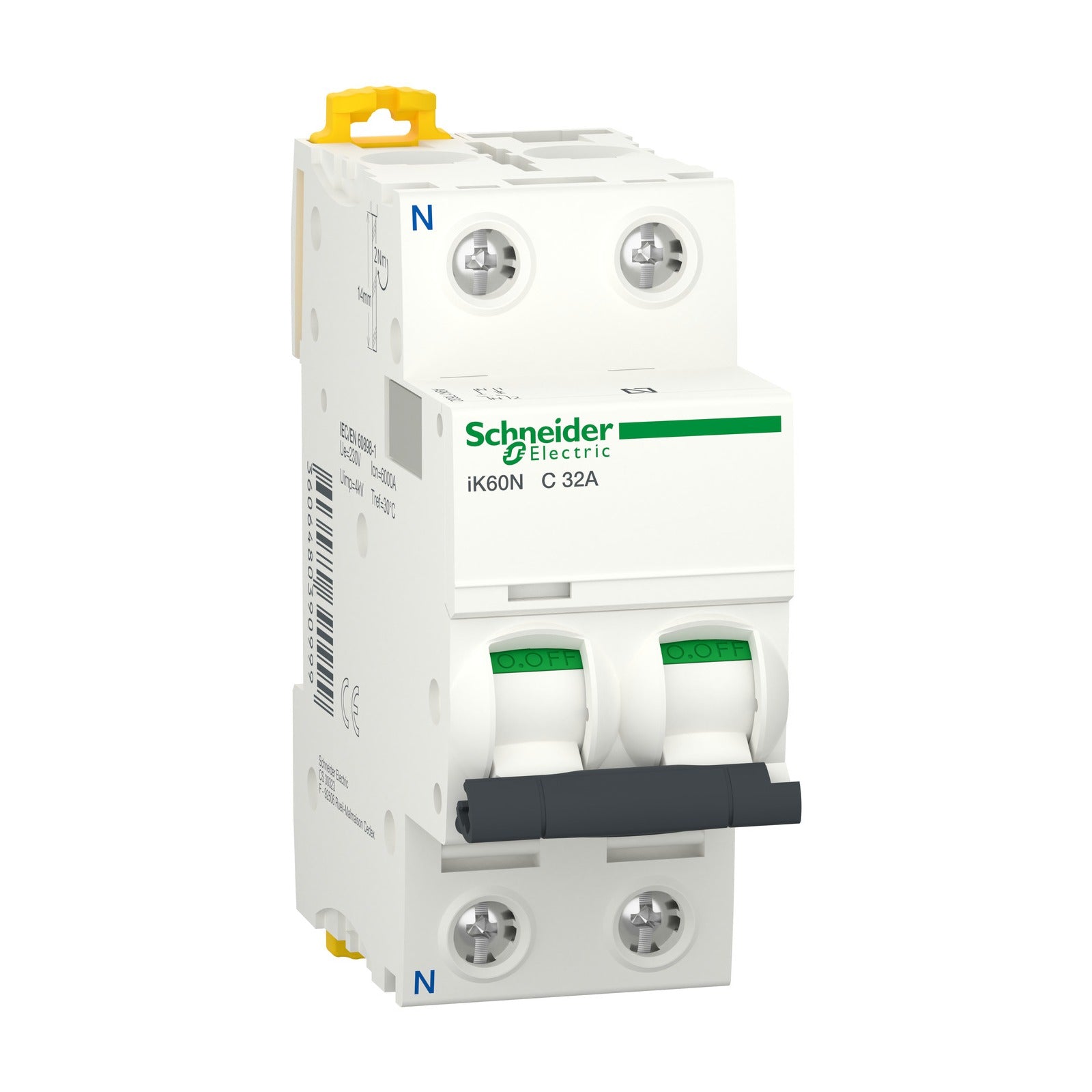 Interruptor magnetotérmico Schneider Electric Acti9 iK60N, 1P+N, 32 A, curva C, 6 kA, A9K17632 - referencia A9K17632