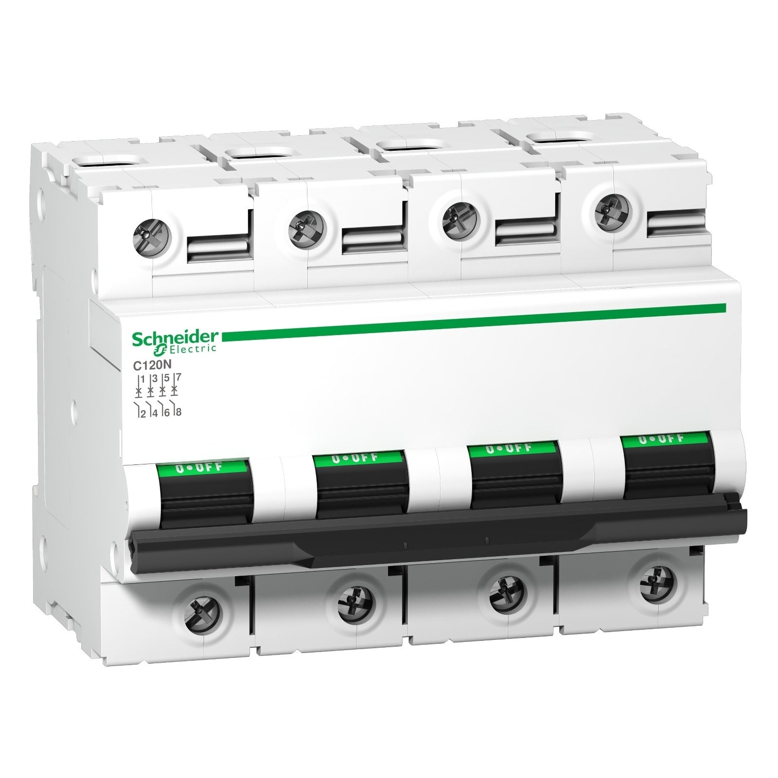 Interruptor magnetotérmico Schneider Electric Acti9 C120N, 4P, 125 A, curva C, 10 kA, A9N18376 - referencia A9N18376