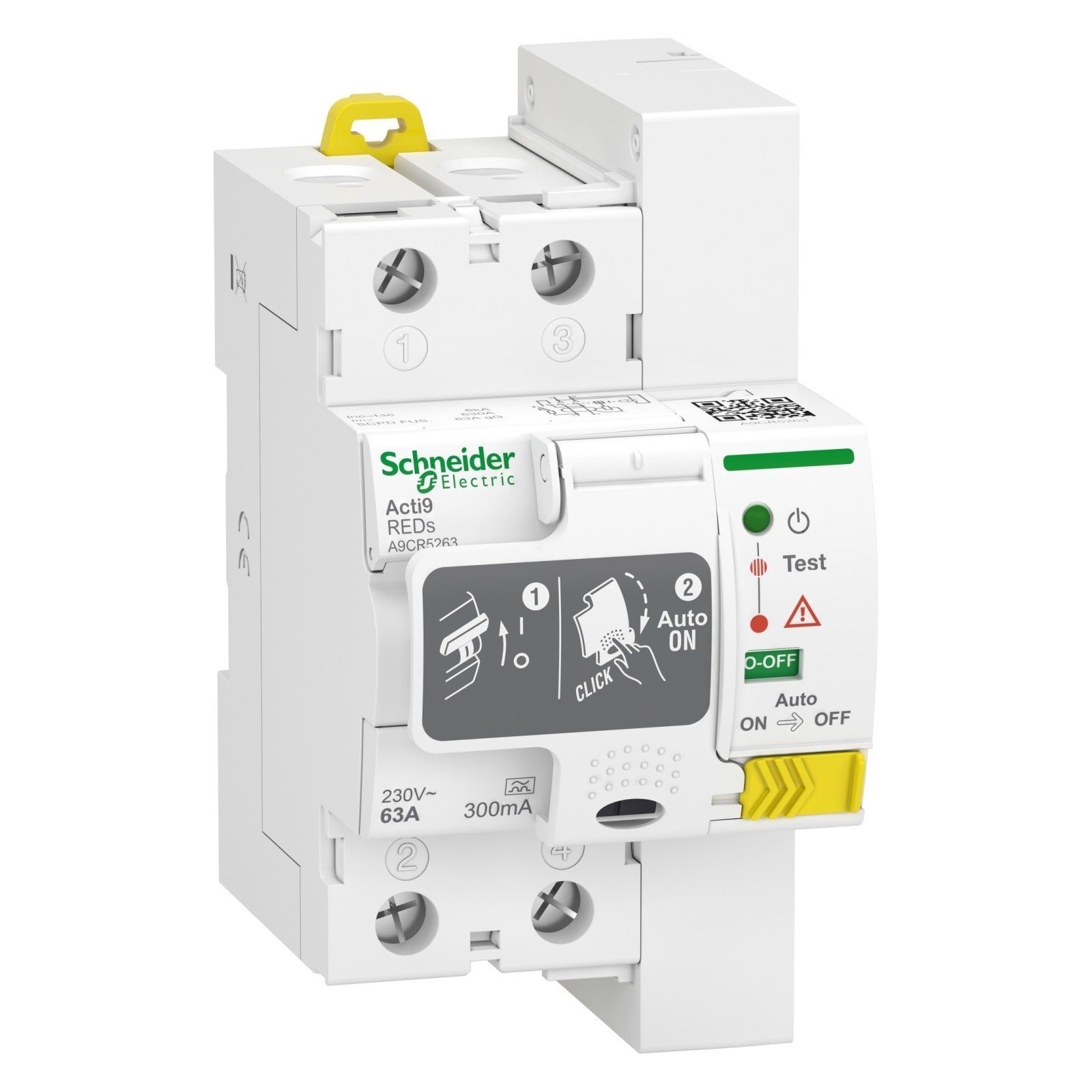 Interruptor diferencial autorrearmable Schneider Electric Acti9 REDs, 2P, 63 A, 300 mA, A9CR5263 - referencia A9CR5263