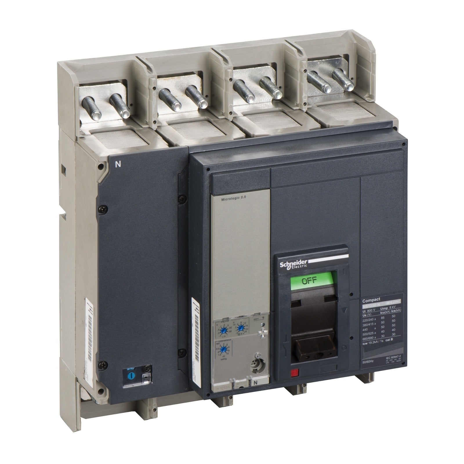 Interruptor automático Schneider Electric Compact NS1250N, 4P, 1250 A, Micrologic 2.0, 33480 - referencia 33480