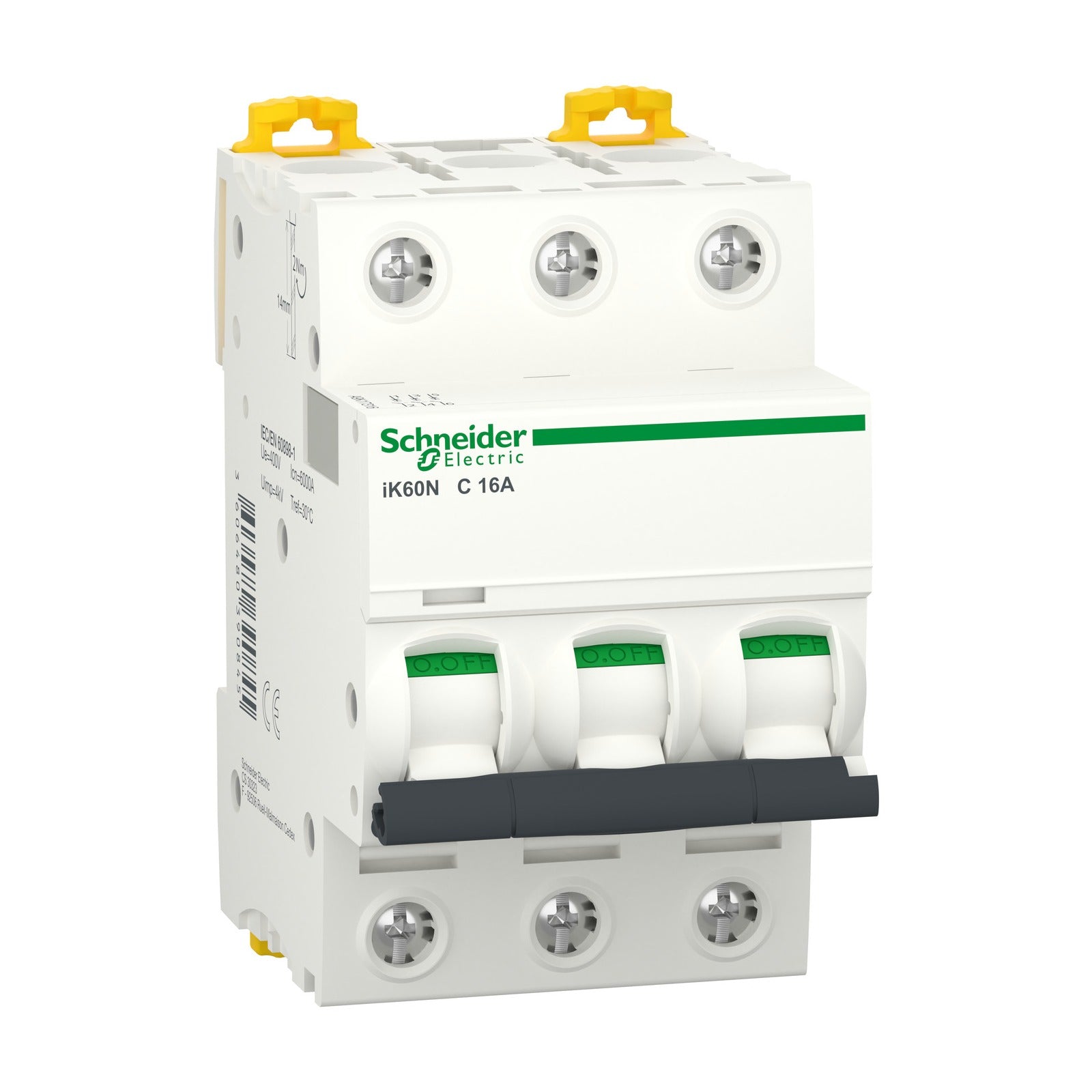 Interruptor magnetotérmico Schneider Electric Acti9 iK60N, 3P, 16 A, curva C, 6 kA, A9K17316 - referencia A9K17316
