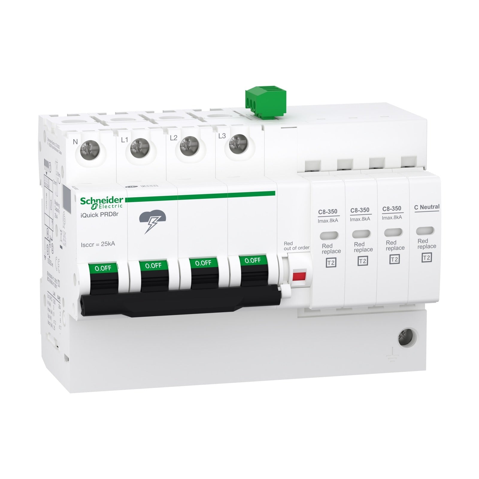 Protector contra sobretensiones transitorias Schneider Electric Acti9 Quick PRD8r, tipo 2, 3P+N, A9L16300 - referencia A9L16300