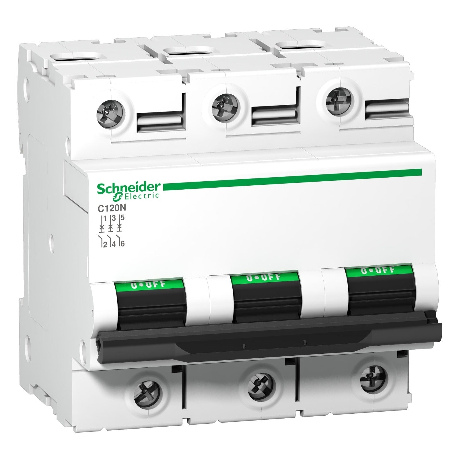 Interruptor magnetotérmico Schneider Electric Acti9 C120N, 3P, 125 A, curva C, 10 kA, A9N18369 - referencia A9N18369