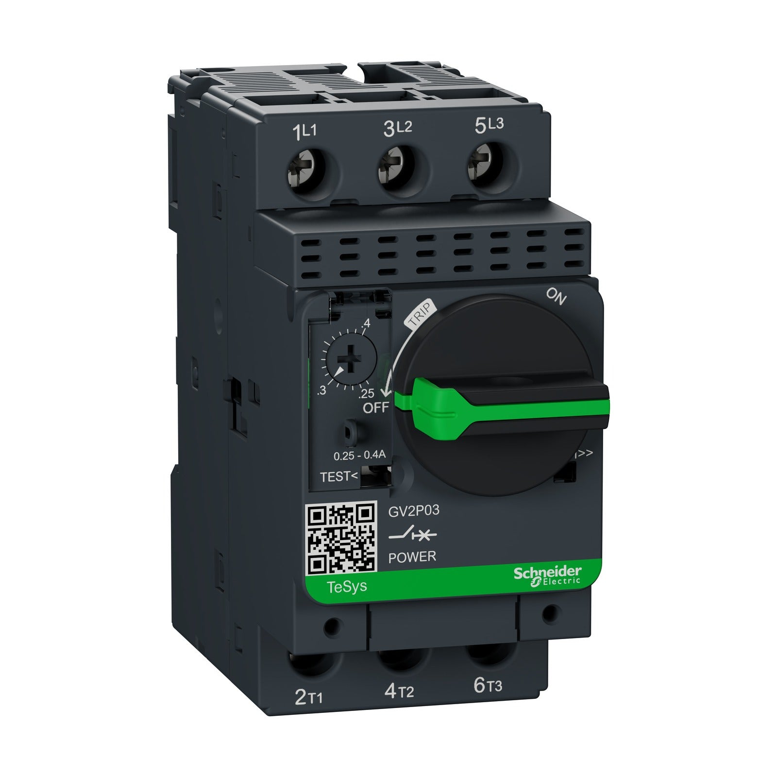 Guardamotor magnetotérmico Schneider Electric TeSys GV2P, regulación 0,25-0,4 A, 50 kA, GV2P03 - referencia GV2P03