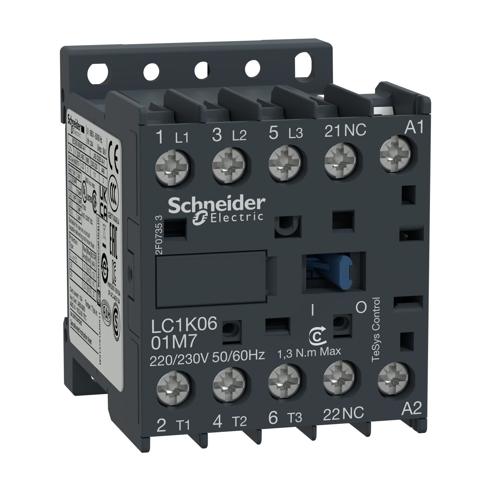 Contactor Schneider Electric TeSys K, 3P 3 NA, 6 A, bobina de 24 V CA, LC1K0601B7 - referencia LC1K0601B7