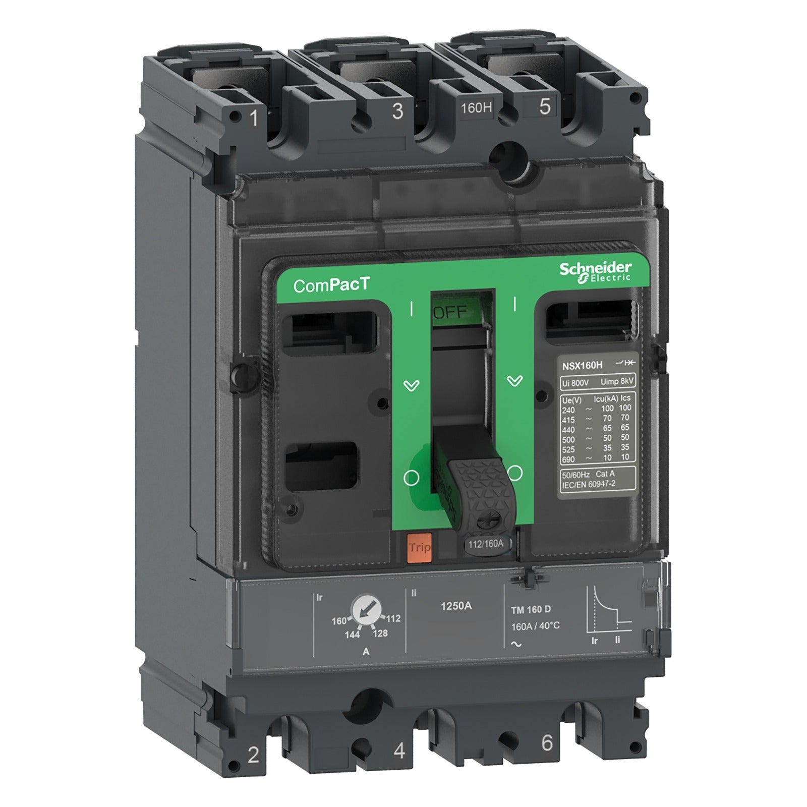 Interruptor automático Schneider Electric ComPacT NSX160F, 3P 3R, 125 A, 36 kA, TMD, C16F3TM125 - referencia C16F3TM125