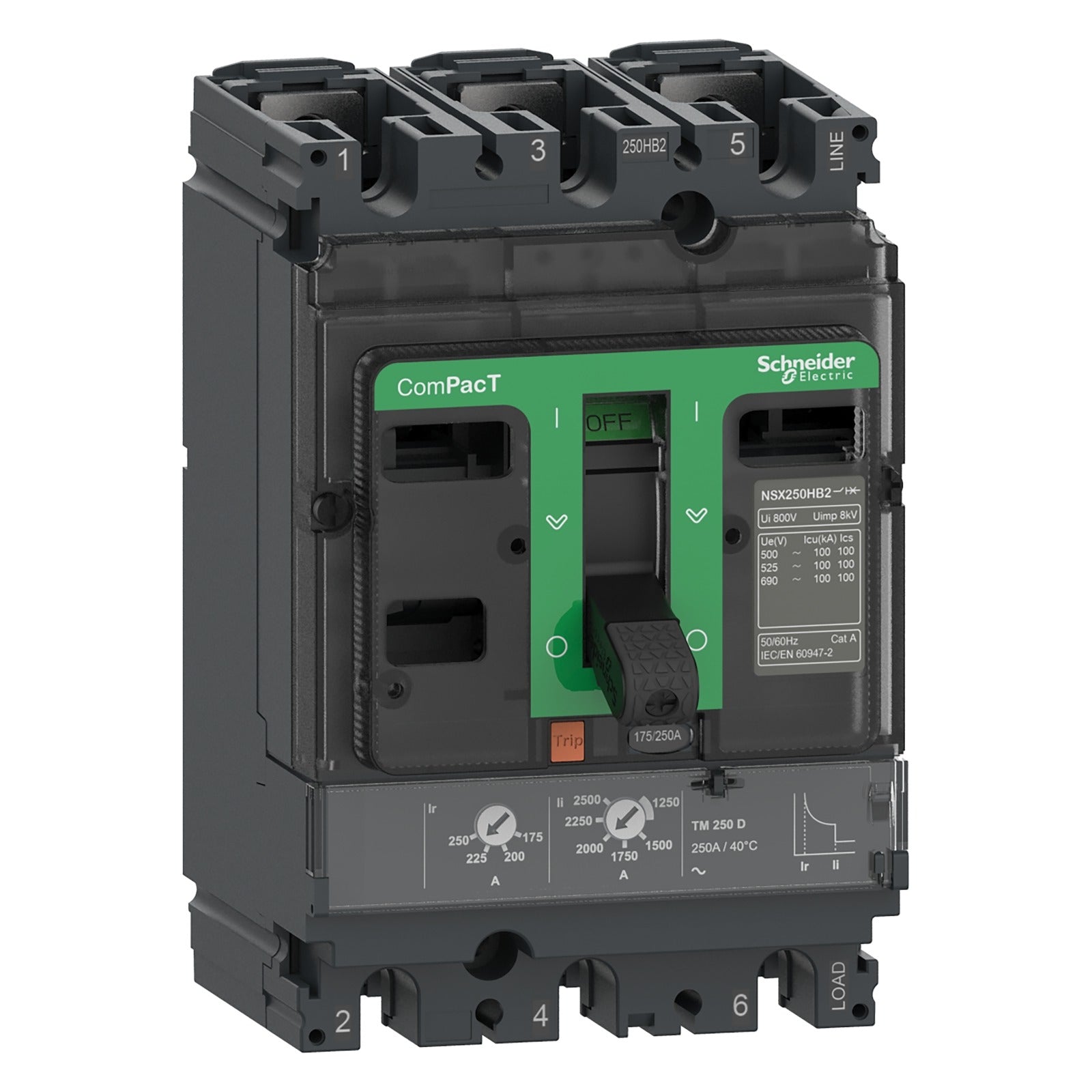 Interruptor automático Schneider Electric ComPacT NSX250F, 3P 3R, 200 A, 36 kA, TMD, C25F3TM200 - referencia C25F3TM200