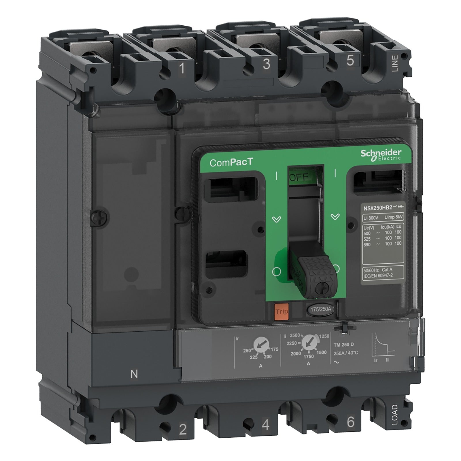 Interruptor automático Schneider Electric ComPacT NSX250F, 4P 3R, 250 A, 36 kA, TMD, C25F6TM250 - referencia C25F6TM250